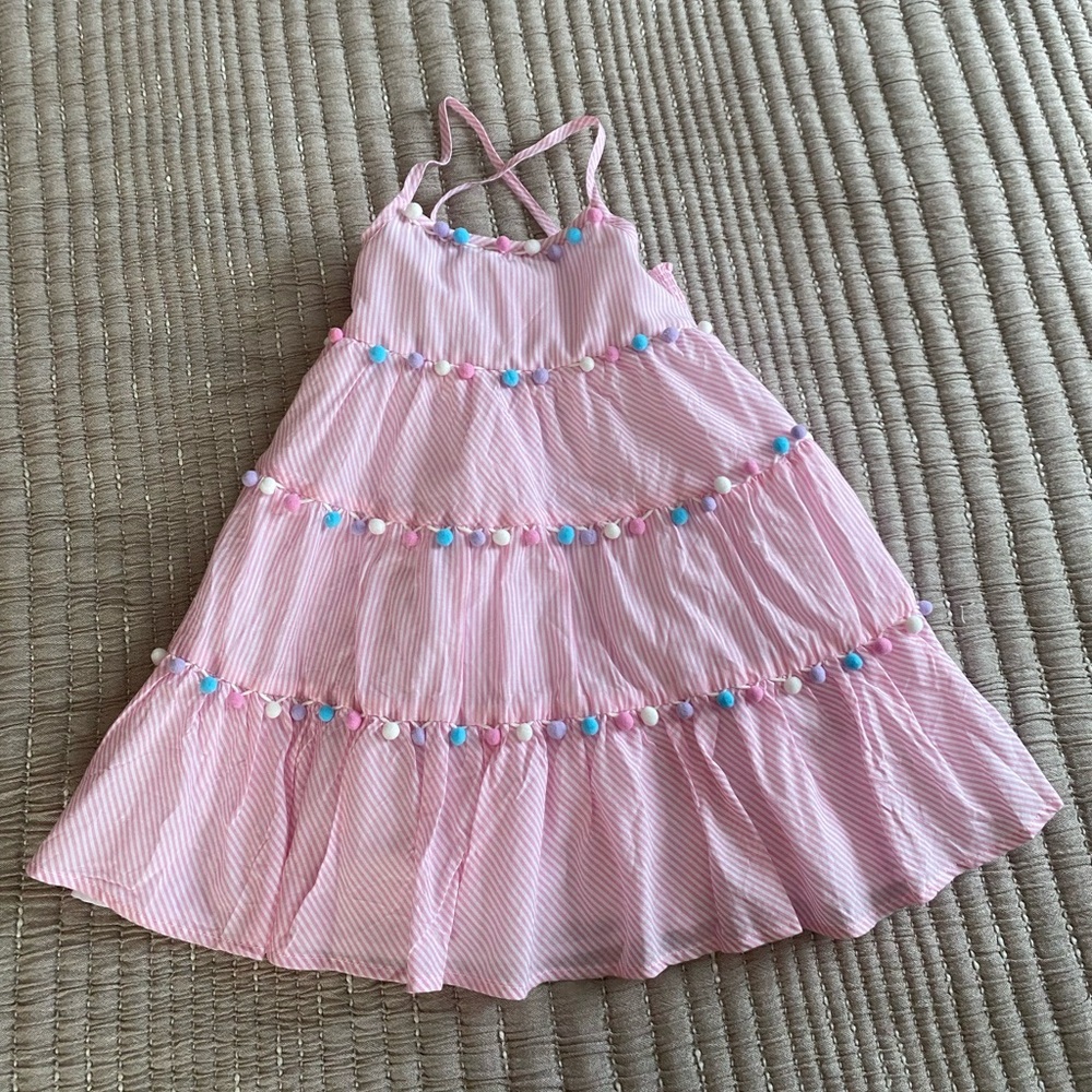 Tommy Bahama- Pom-Pom Tiered Dress x-back spaghetti strap cotton toddler size 4